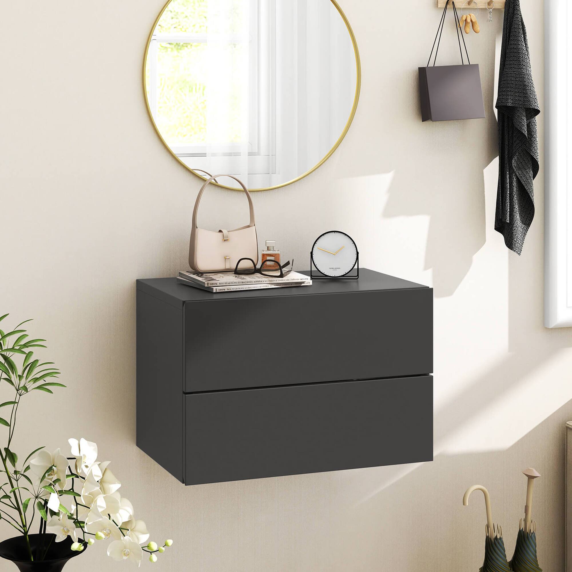 Alt View 2. Costway - 2 PCS Floating Nightstand with Drawer Storage Modern Floating Bedroom Shelf - Gray.
