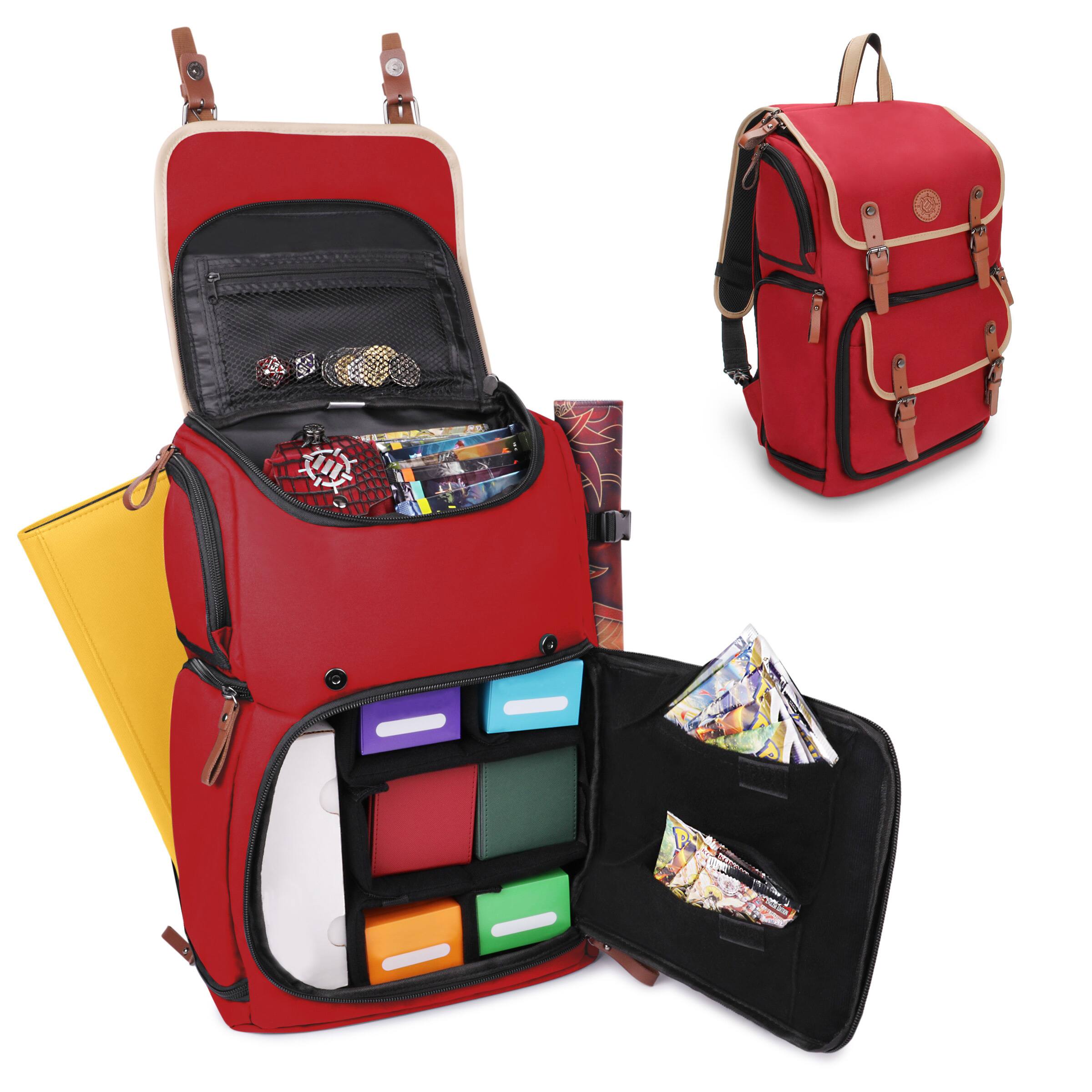 Front. ENHANCE - ENHANCE Full-Size Trading Card Storage Box Backpack for Playing Card Case - Red.
