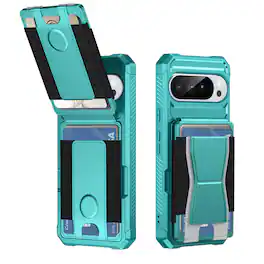 Dteck - Rugged Wallet Phone Case for Google Pixel 11 Pro, Shockproof Protective Cover with Elastic Card Holder and Kickstand - Green