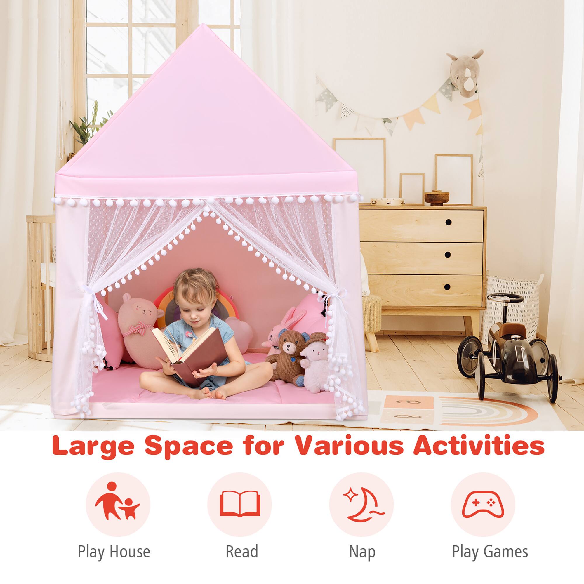 Large Space for Various Activities

- Play House
- Read
- Nap
- Play Games