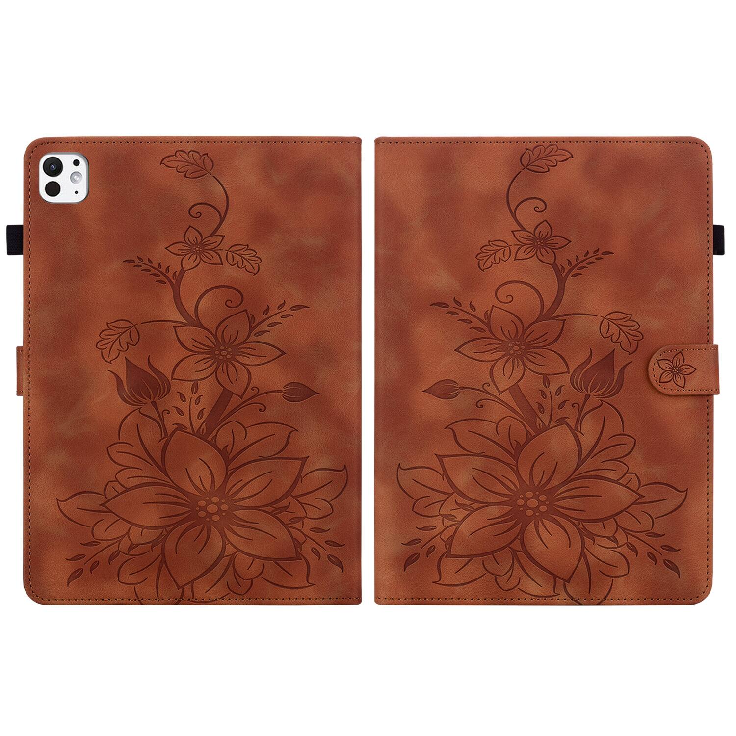 Alt View 1. Dteck - Foilo Case for Apple iPad Pro (M5) 11" 2025 & (M4) 2024,Embossed Pattern PU Leather Flip Card Holder Kickstand Cover - Brown.