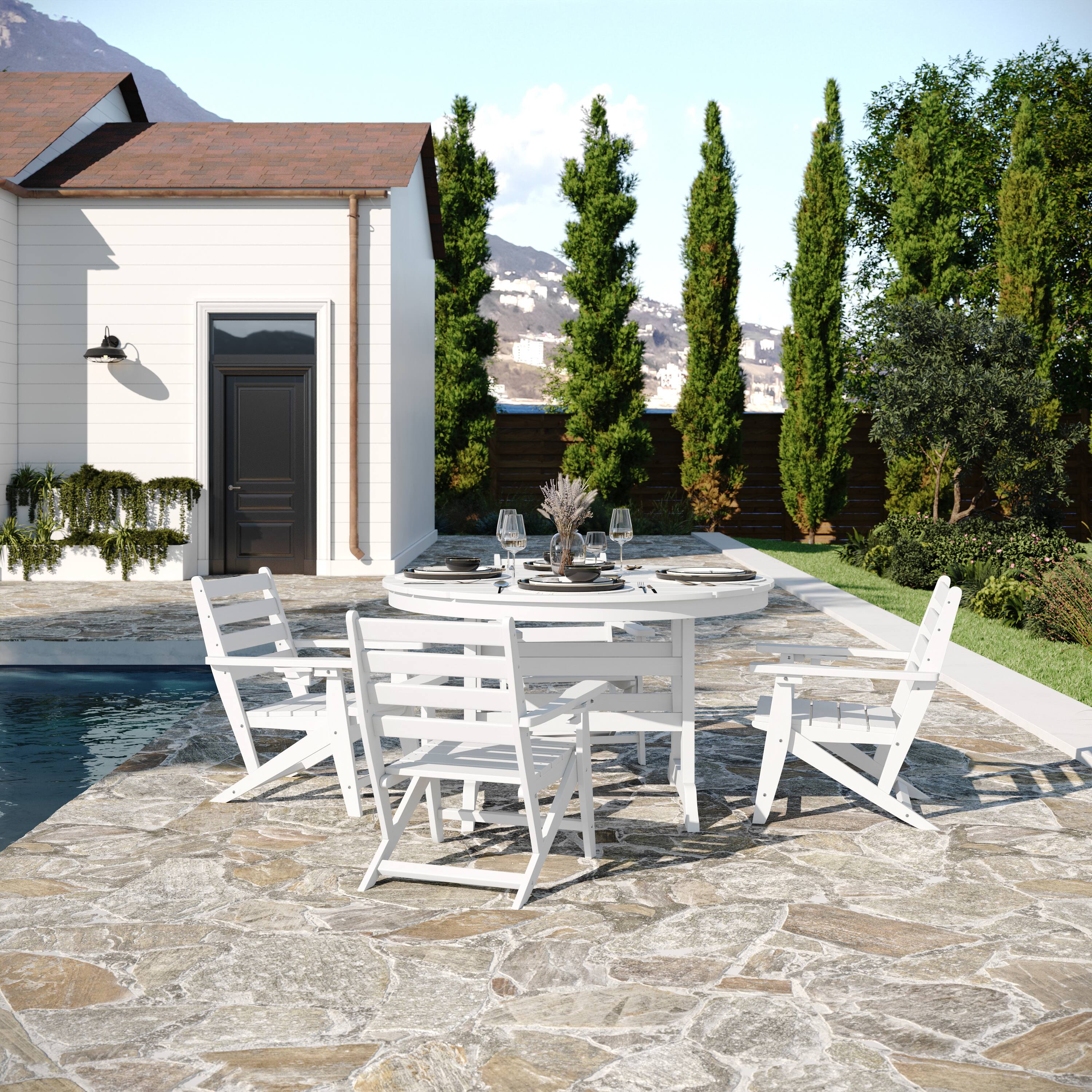 Alt View 1. Flash Furniture - Tolleson Commercial 5 Piece Adirondack Dining Set with 48" Round Indoor/Outdoor Recycled HDPE Table and 4 Chairs with Cu - White.