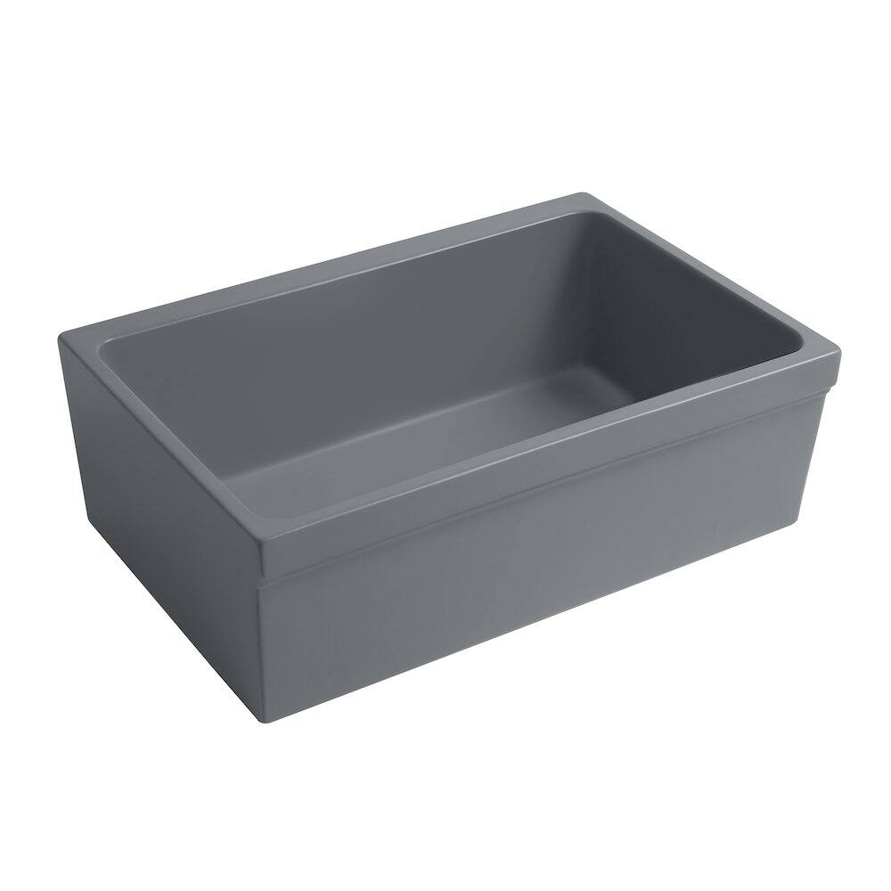 Left. Whitehaus - Glencove 30" Reversible Matte Kitchen Fireclay Sink - Gray.