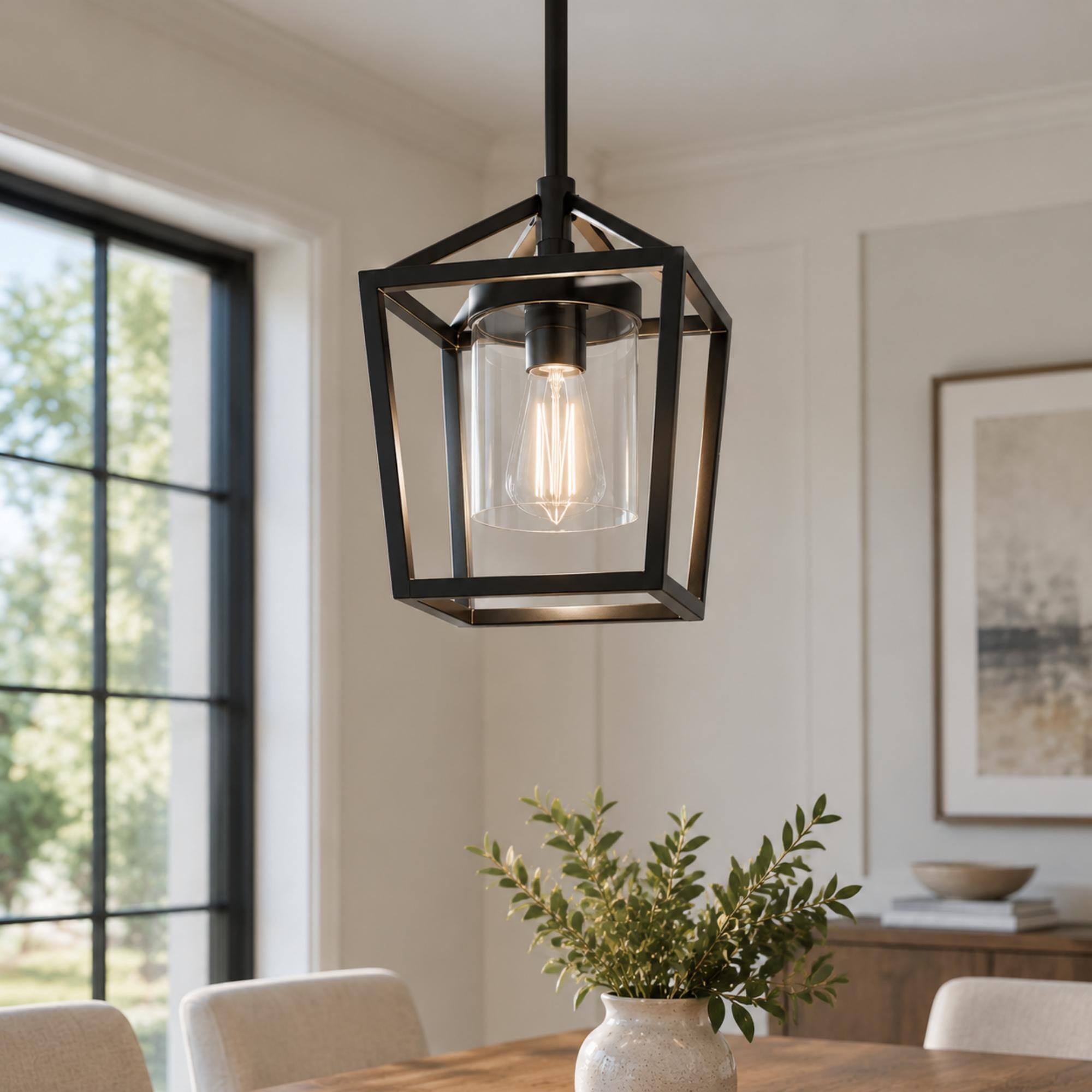 Front. Jandcase - JANDCASE 1-Light Farmhouse Pendant Light, Clear Glass Shade, Black Finish, E26 Socket, Non-Integrated Bulbs, for Island - Black.