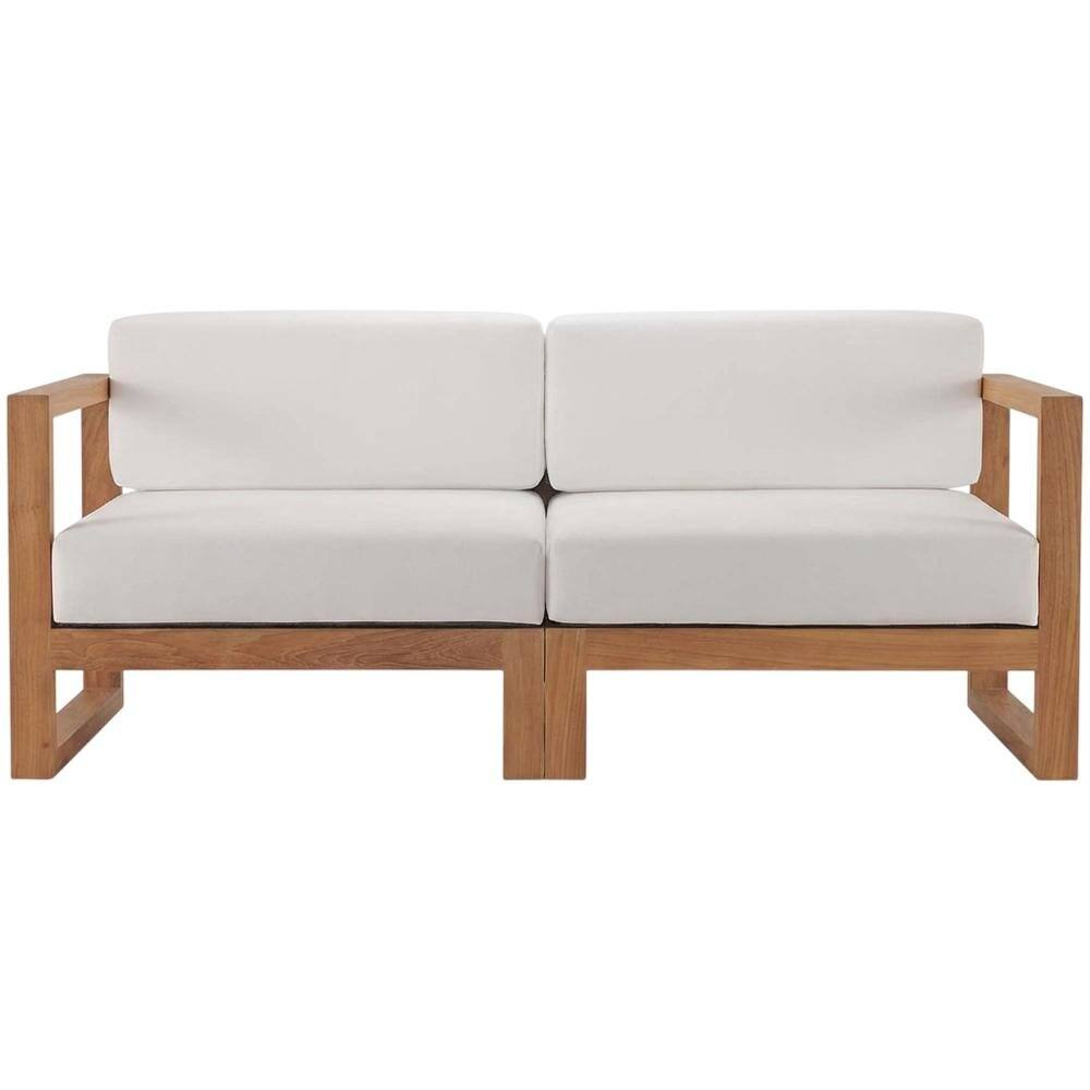 Back. Outdoor Escape - Outdoor Patio Teak Wood Sectional Sofa Loveseat with Armrests - White.