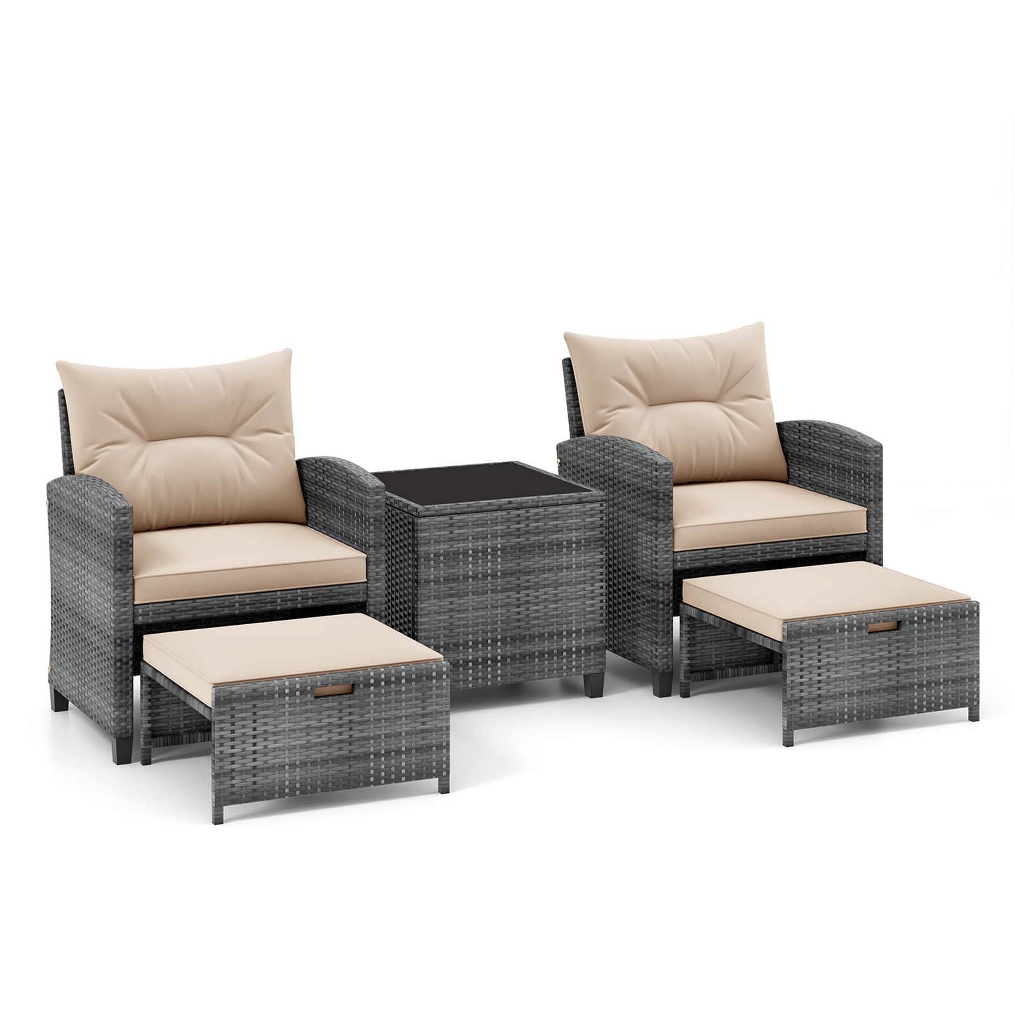 Alt View 9. Costway - Costway 5 PCS Patio Rattan Furniture with 2 Ottomans & Tempered Glass Coffee Table - Beige.