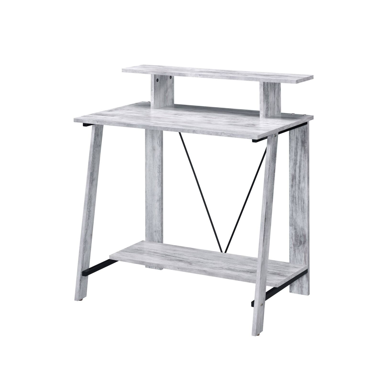 Front. Glintex - Rectangular Writing Desk with Upper and Lower Storage Shelves, Sturdy 15mm Panels and Metal V-Back Design - Black+Grey.