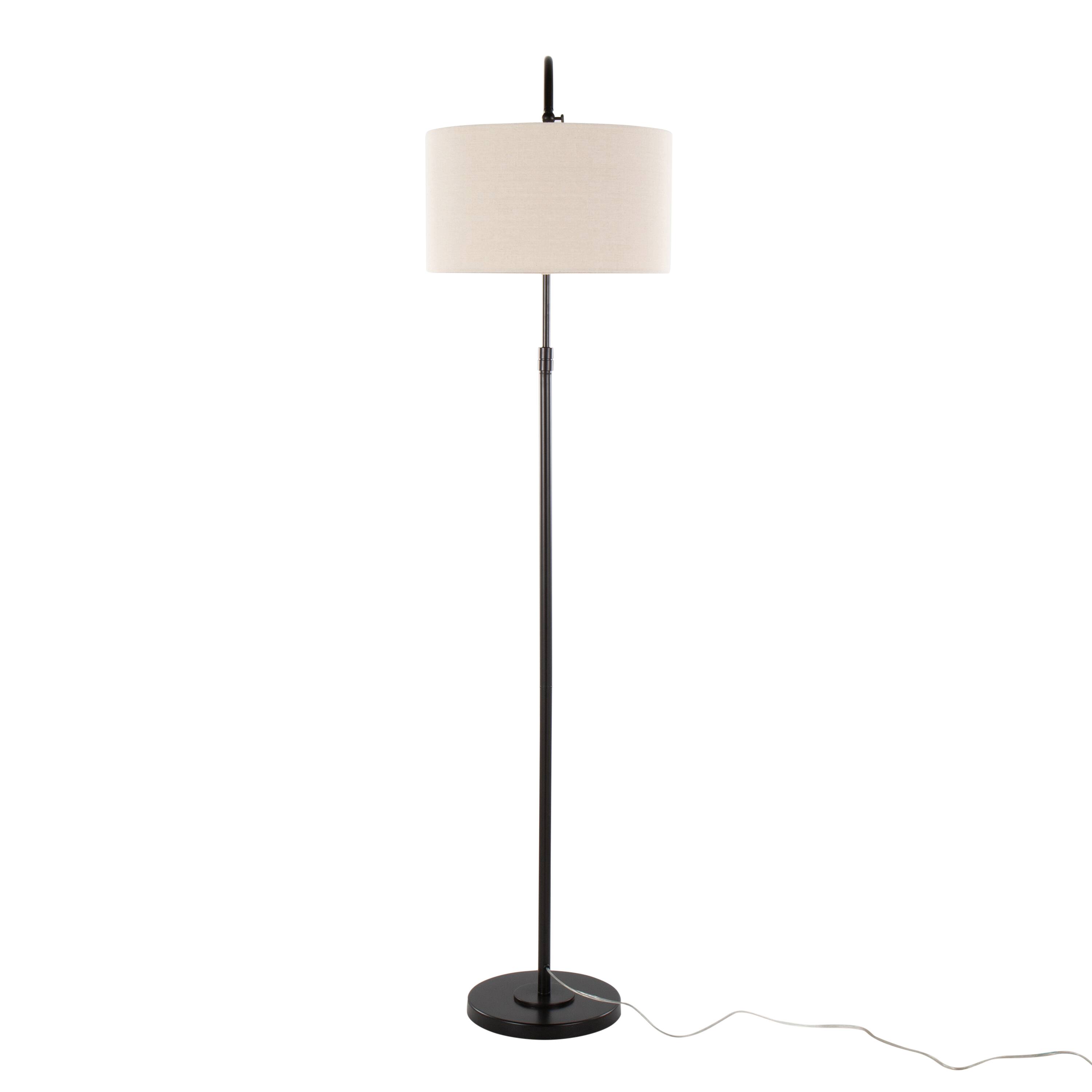 Alt View 6. Loheer - Loheer 72 Inch Contemporary Metal Floor Lamp Oil Bronze Tall Standing Light with Natural Linen Shade for Living Room - Natural.