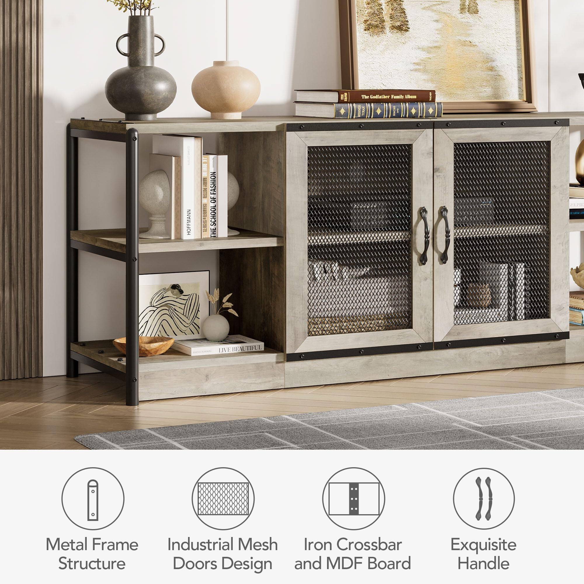 - Metal Frame Structure
- Industrial Mesh Doors Design
- Iron Crossbar and MDF Board
- Exquisite Handle