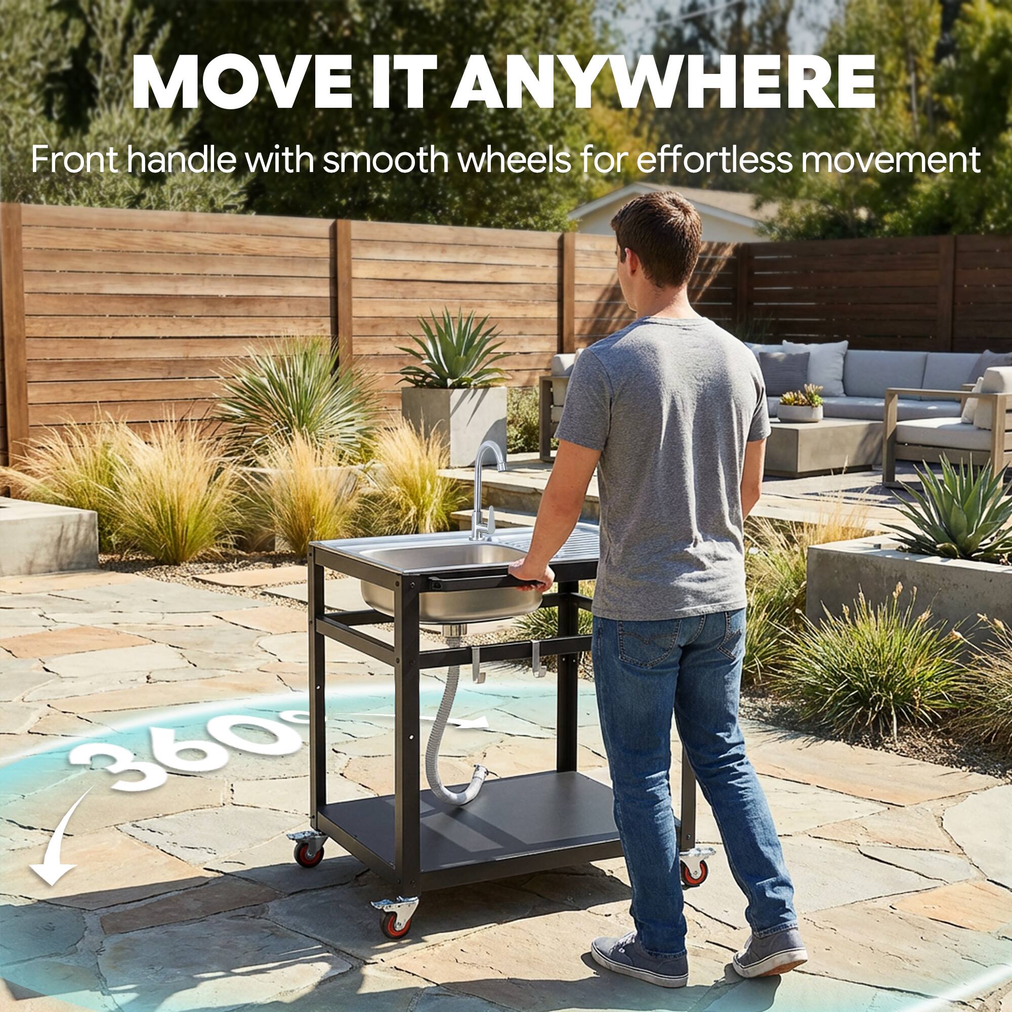 MOVE IT ANYWHERE  
Front handle with smooth wheels for effortless movement