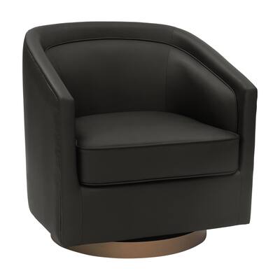 Front. Emma + Oliver - Della Club Style Barrel Accent Chair with 360 Degree Swivel Base and Sloped Armrests - Black.