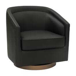 Emma + Oliver - Della Club Style Barrel Accent Chair with 360 Degree Swivel Base and Sloped Armrests - Black