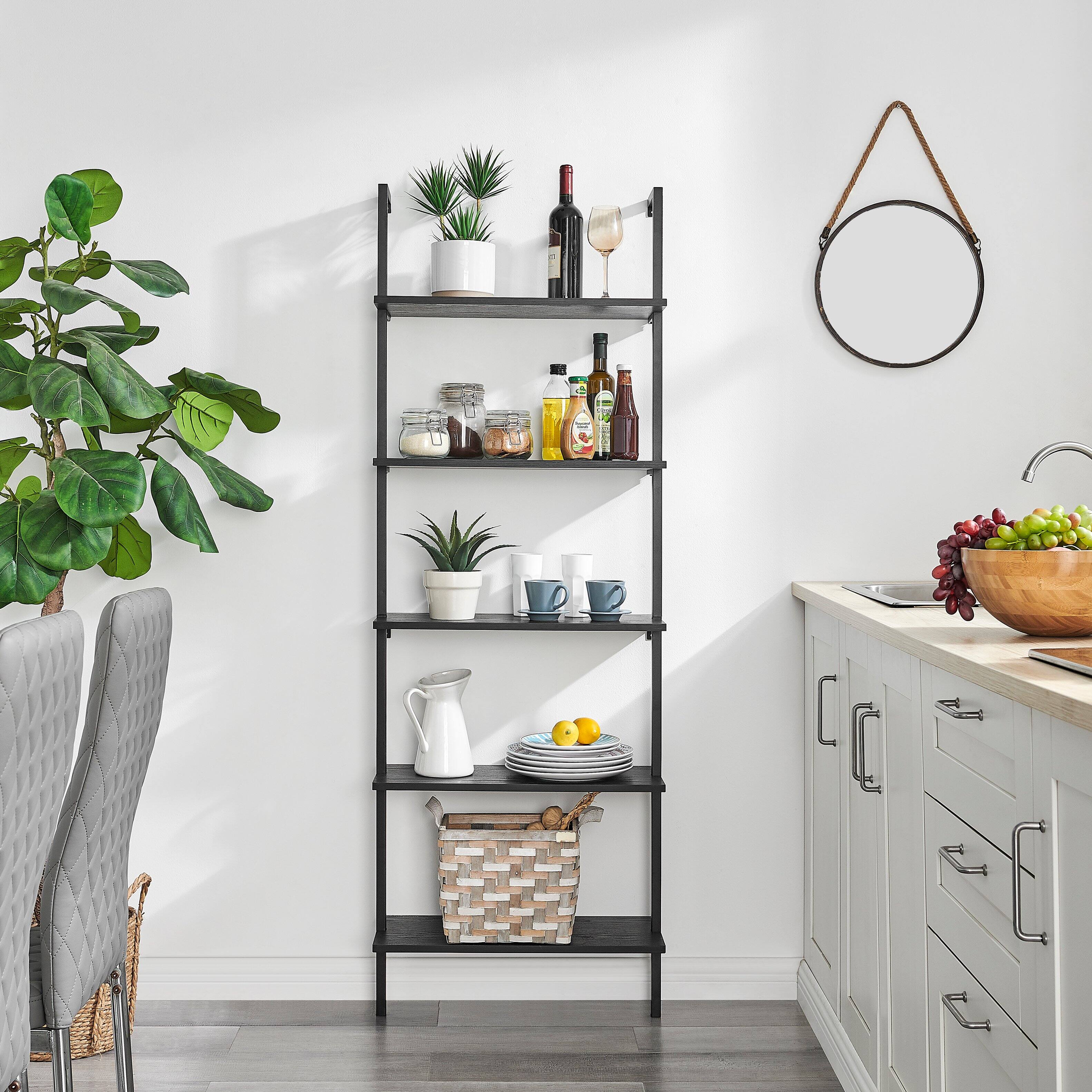 Alt View 1. Danya B - Everett 5-Tier Open Display Wall Mount Ladder Shelf - Black/Black - Black/Black.