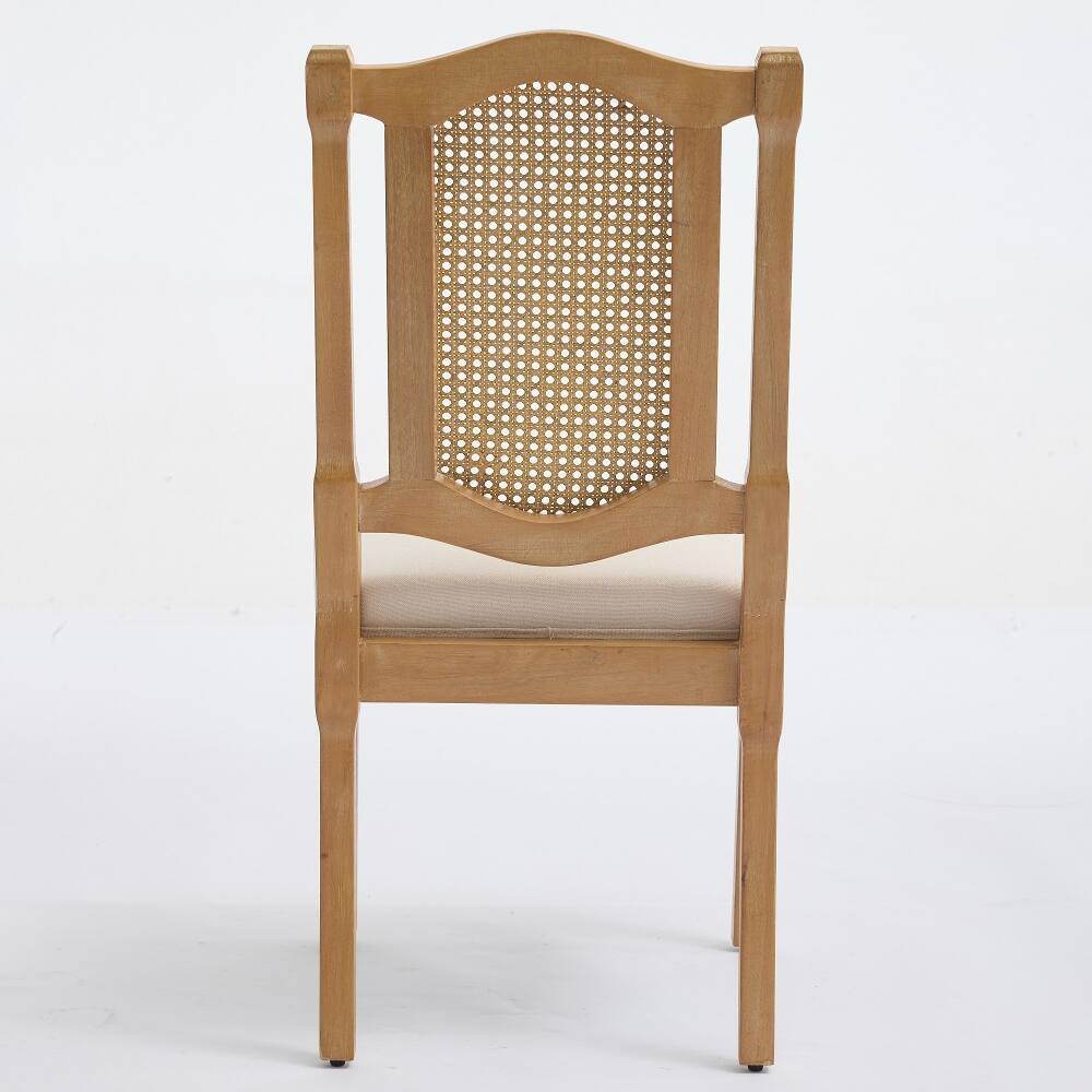 Alt View 3. Loheer - Loheer Solid Wood Rattan Back Dining Chair Set of 2 Beige Linen - Beige.