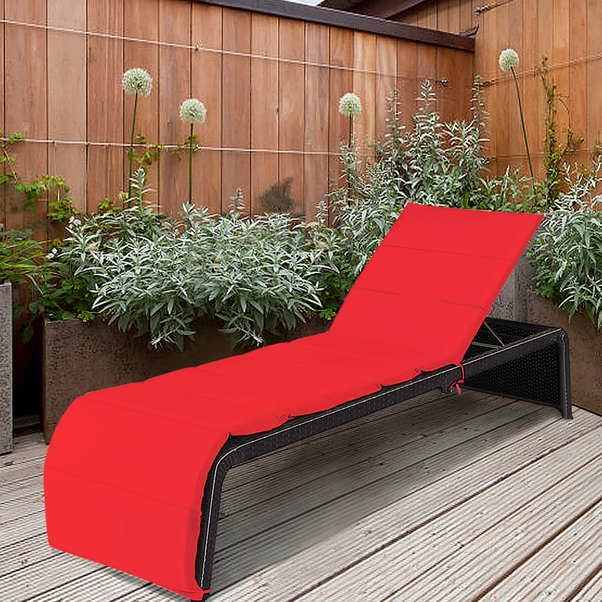 Gymax - Adjustable Rattan Patio Recliner Chaise Lounge Chair w/ Cushion - Red price history on PriceWatchPro