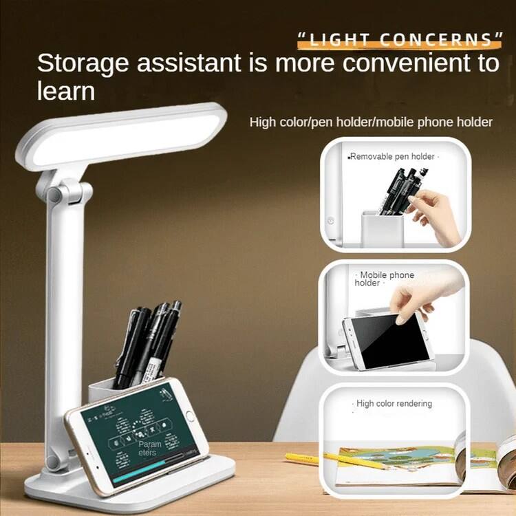 "LIGHT CONCERNS"  
Storage assistant is more convenient to learn  
High color/pen holder/mobile phone holder  
- Removable pen holder  
- Mobile phone holder  
- High color rendering  
Parameters