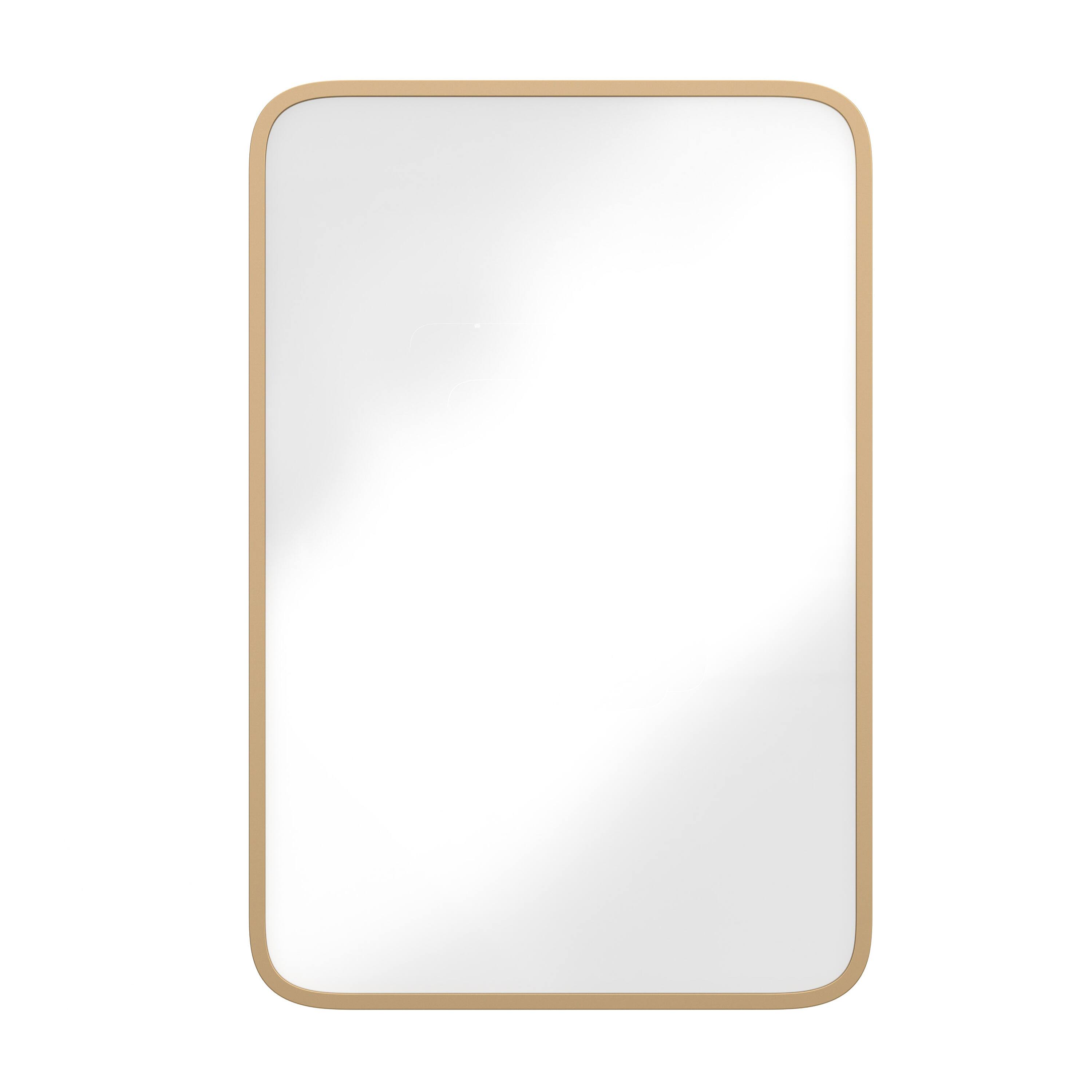 Alt View 9. Emma + Oliver - Jackie Metal Framed Bathroom Medicine Cabinet with Reversible, Recessed Design and Beveled Rounded Mirror - Gold.