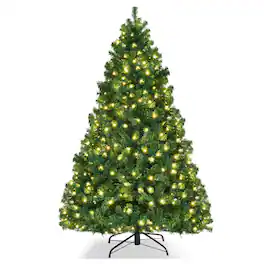 WELLFOR - 7 ft Prelit Artificial Christmas Tree with Warm‑White Lights&1096 Branch Tips, Hinged Xmas Tree - Green