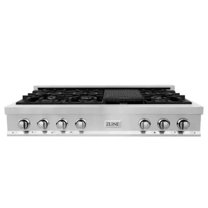 Front. ZLINE - 48 in. Legacy Gas Rangetop with 7 Burners and Porcelain Cooktop in Stainless Steel (RT48) - Black.