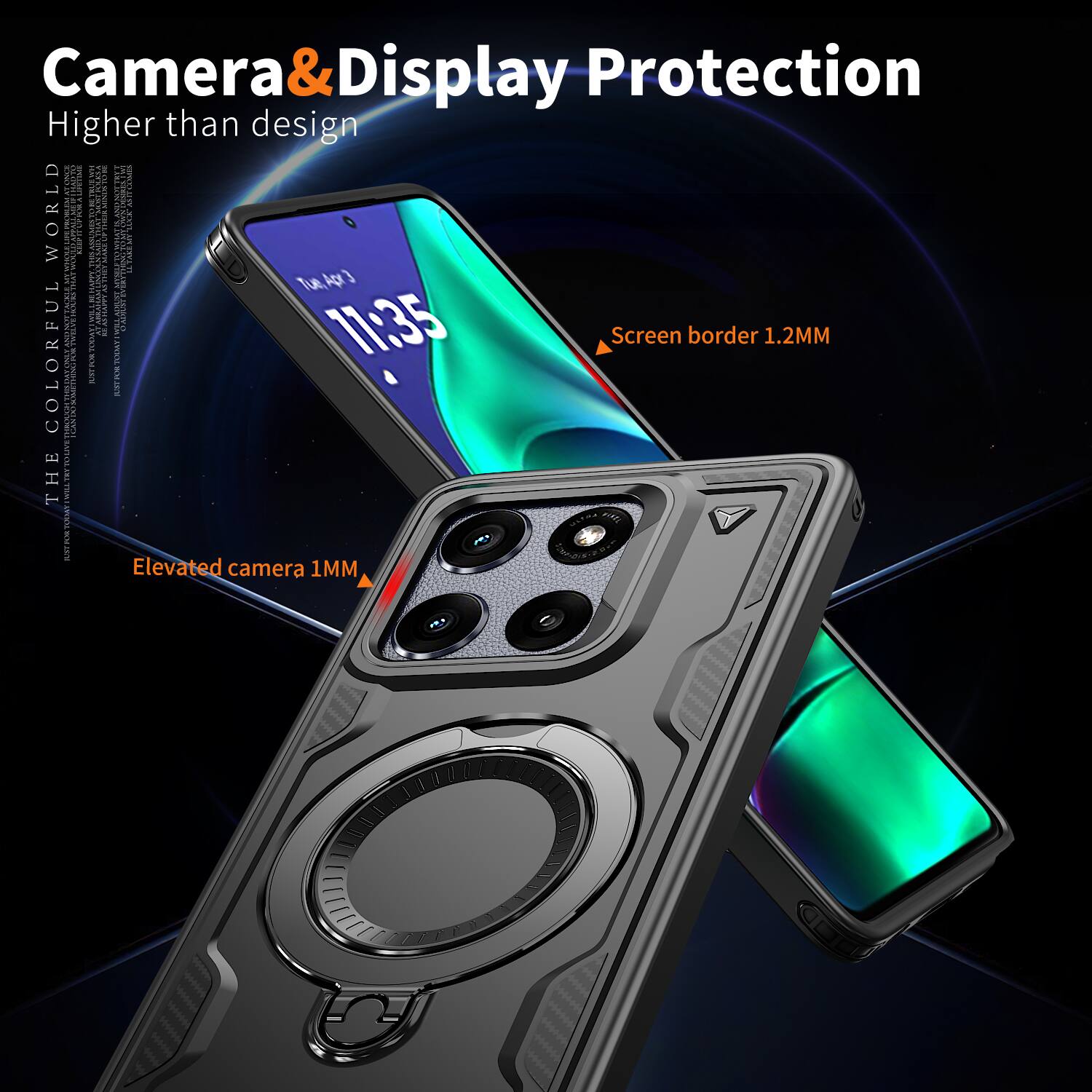 Camera & Display Protection  
Higher than design  

Screen border 1.2MM  
Elevated camera 1MM
