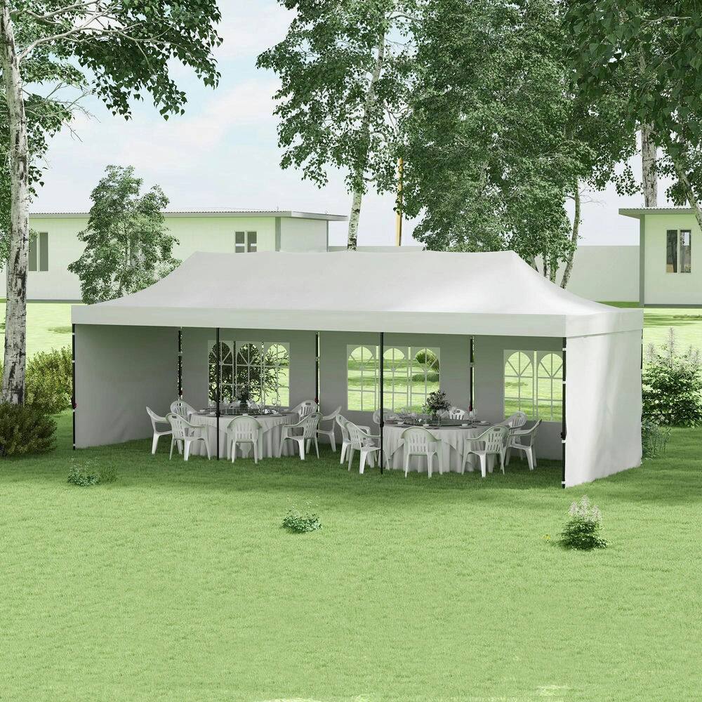 Angle. Spaco - Spaco 9.5'x28' Pop Up Canopy Tent,Height Adjustable,Carry Bag and Sand Bags - White.