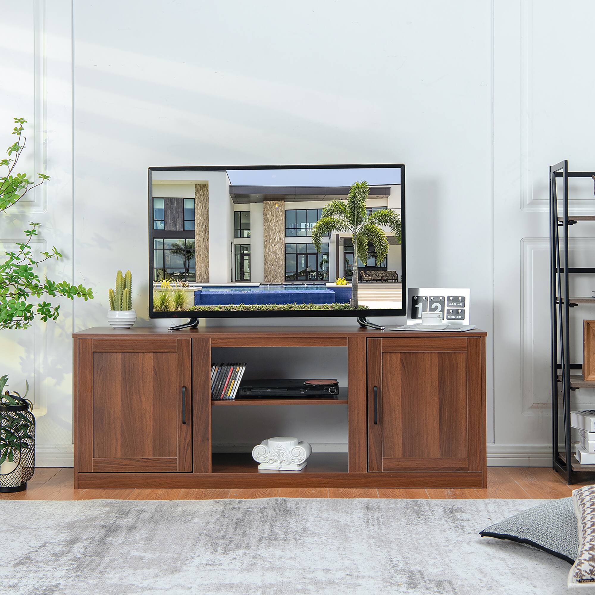 Alt View 1. Costway - Costway 58" TV Stand Entertainment Console Center W/ 2 Cabinets for 65" TV - Walnut.