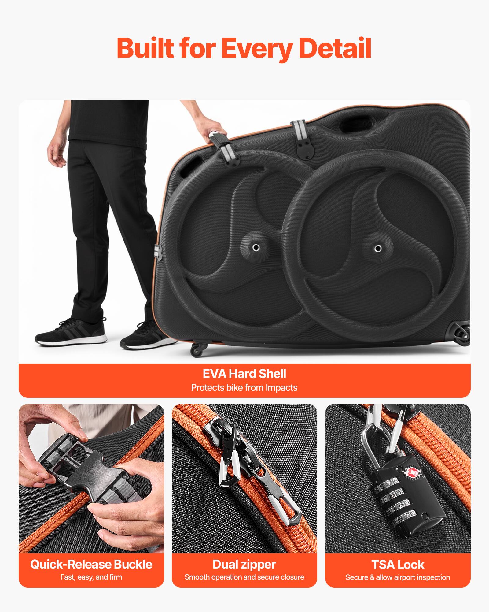 VEVOR Bike Travel Case, Bicycle Travel Bag with EVA Hard Shell