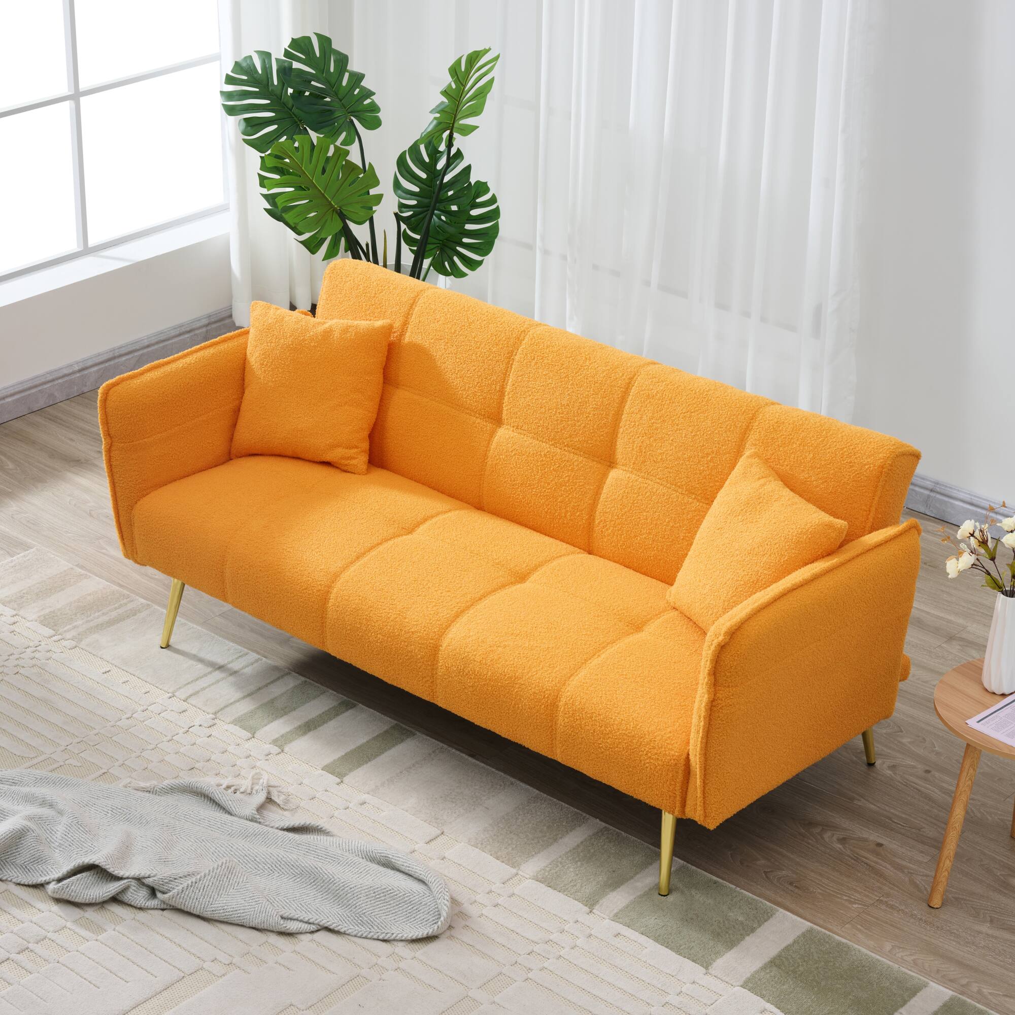 Alt View 2. GOODSILO - Space-Saving Convertible Sofa Bed with Folding Armrests | Double Sleeper for Living Rooms & Apartments - Yellow.