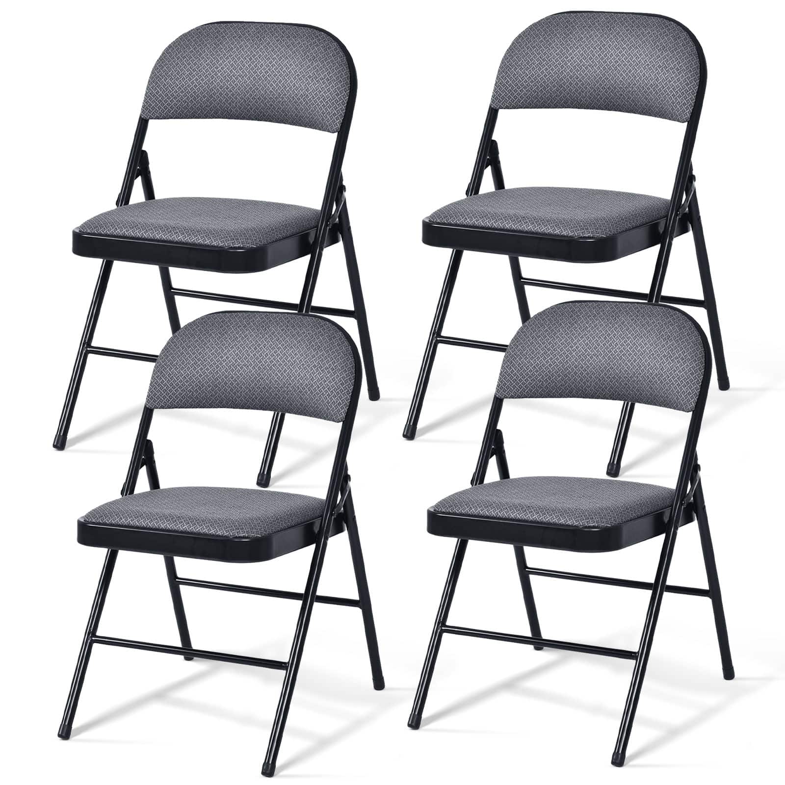Alt View 5. Costway - Set of 4 Folding Chairs Fabric Upholstered Padded Seat Metal Frame Home Office - Black + Grey.