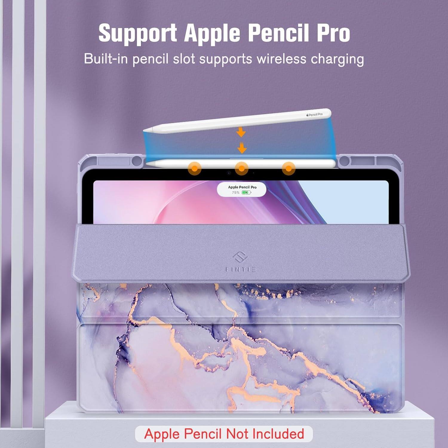 Support Apple Pencil Pro  
Built-in pencil slot supports wireless charging  
#PencilPro  
Apple Pencil Pro 75%  
FINTLE  
Apple Pencil Not Included