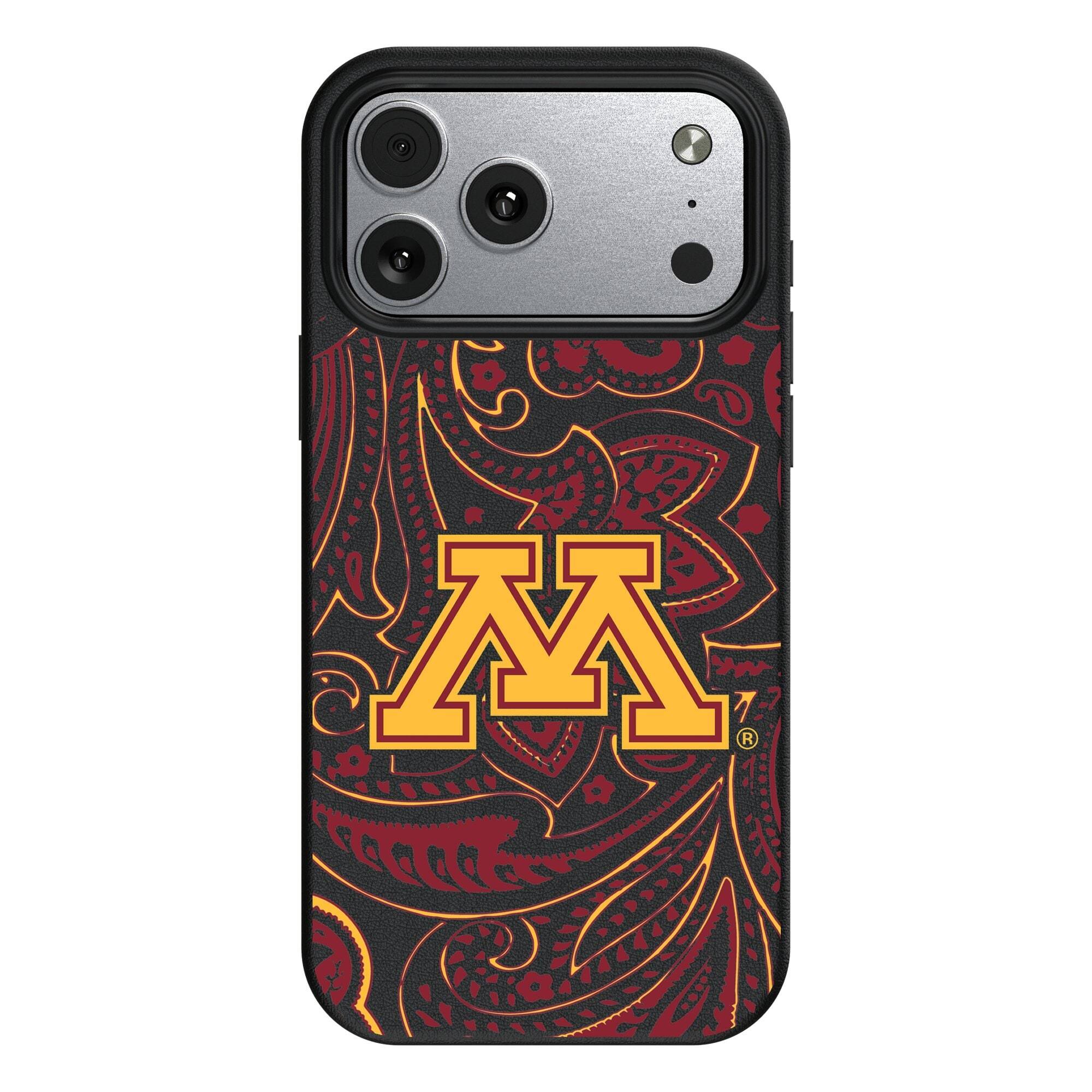 Front. Keyscaper - Minnesota Golden Gophers Paisley iPhone Magnetic Bump Case - 15 Pro - Black.