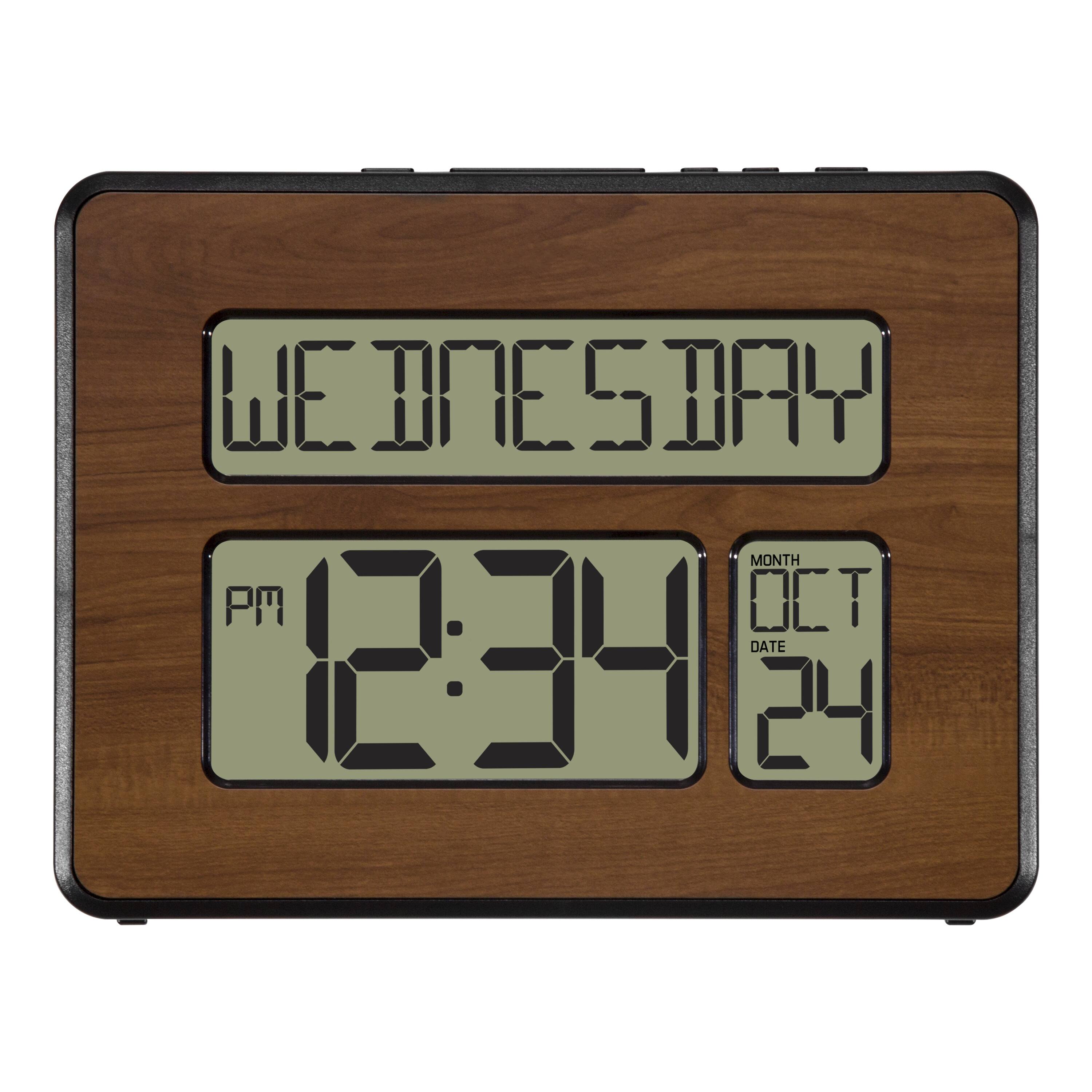 La Crosse Technology - Atomic Full Calendar Digital Clock with Extra Large Digits, Walnut - Brown