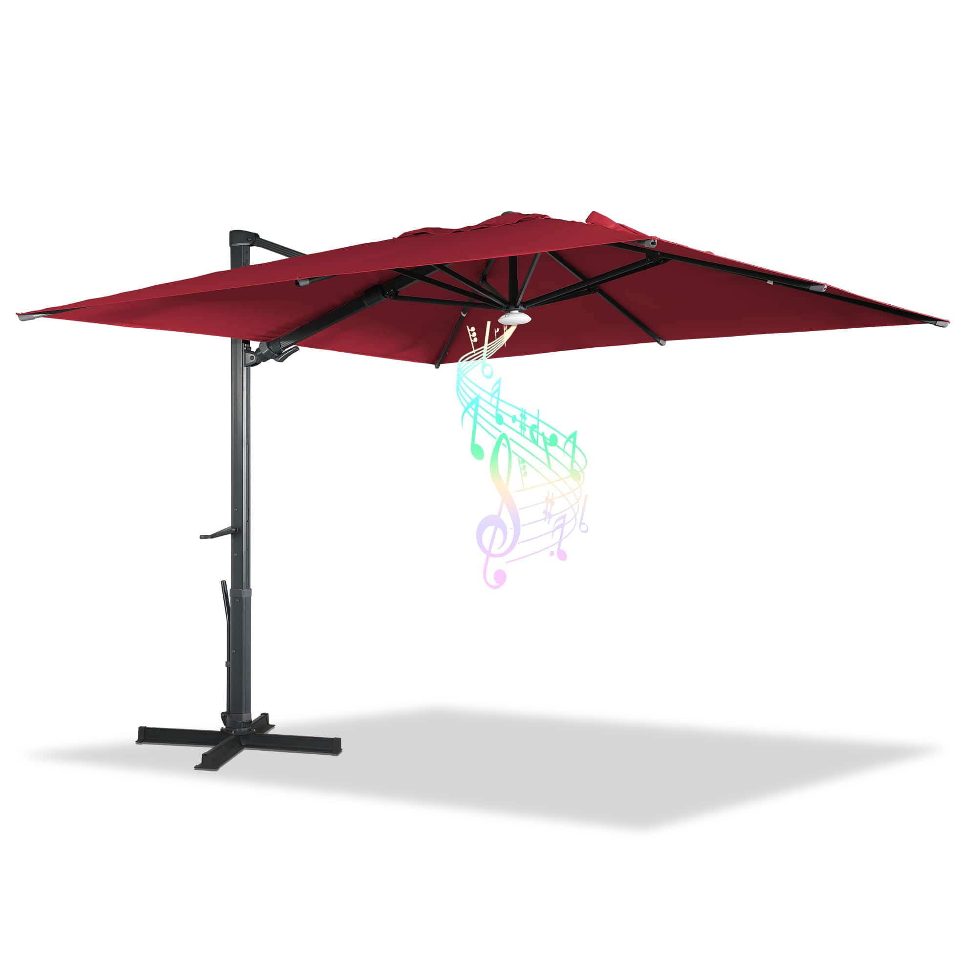 Mondawe - 10x10ft Patio Cantilever Umbrella Square Large Offset Umbrella with Bluetooth Speaker - Red