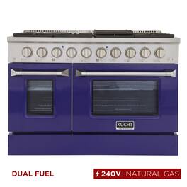 Kucht - 48" Dual Fuel Range for NG, SS/Blue Doors, Sealed Burners, Griddle, 2 Ovens (1 Convection) - Blue