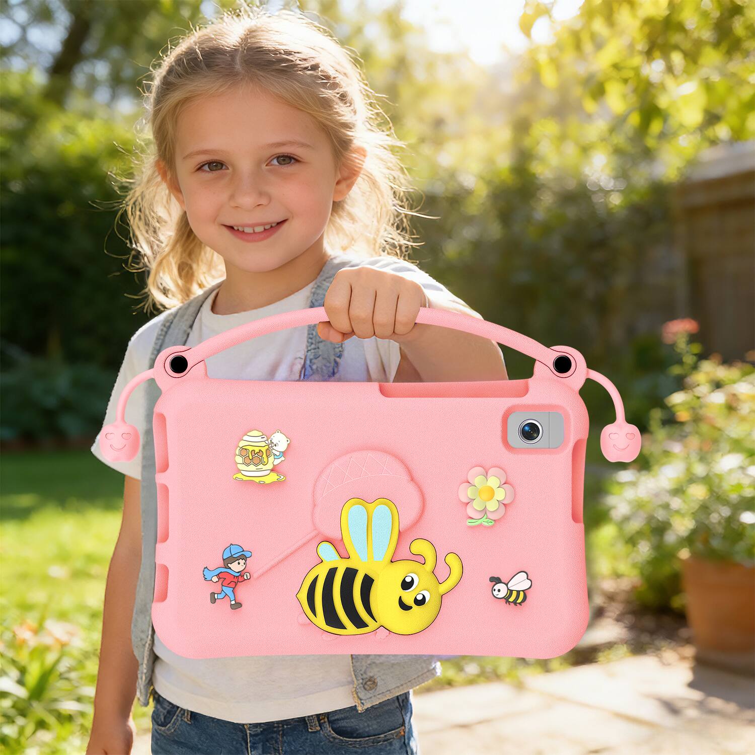 Alt View 1. Dteck - for Samsung Galaxy Tab A9 2023 & Tab A11 2025 (X133/X135) 8.7" Kids EVA Tablet Case,Shockproof Kickstand Cover + Handle - Pink.