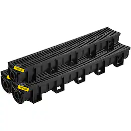 VEVOR - Trench Drain System,5.8x5.2x39.4-Inch HDPE Drainage Trench,Channel Drain with Plastic Grate,Plastic Garage Floor Drain - Black