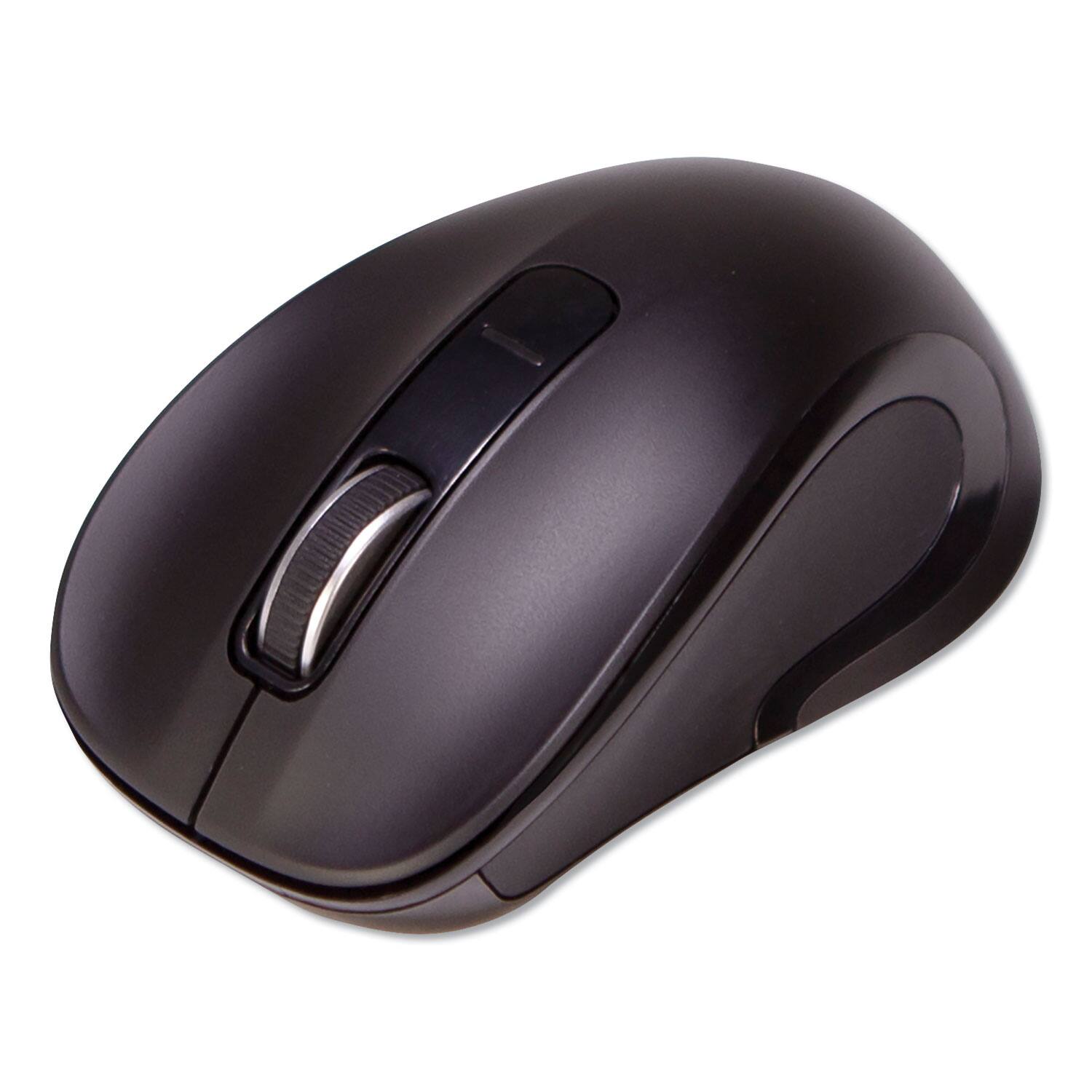 Angle. Innovera - Mid-Size Wireless Optical Mouse with Micro USB 2.4 GHz Frequency/26 ft Wireless Range Right Hand Use Black - Black.