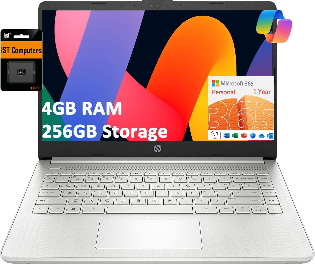 HP - 14" HD Laptop - Intel Celeron N4120 - Copilot - 4GB RAM - 256GB Storage - 1-Year Office 365 - Win 11 Home S - Natural Silver