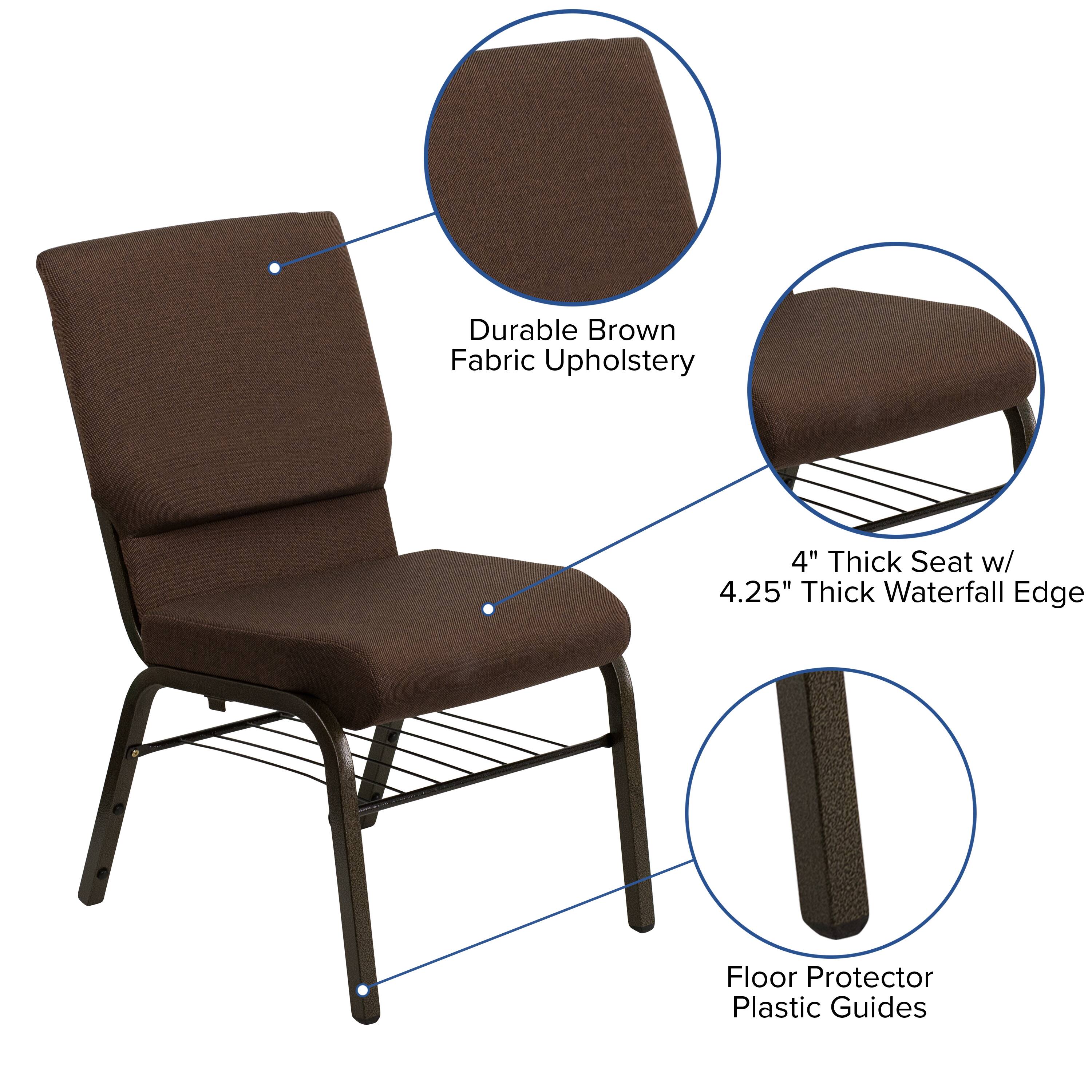 Durable Brown Fabric Upholstery  
4" Thick Seat w/ 4.25" Thick Waterfall Edge  
Floor Protector Plastic Guides