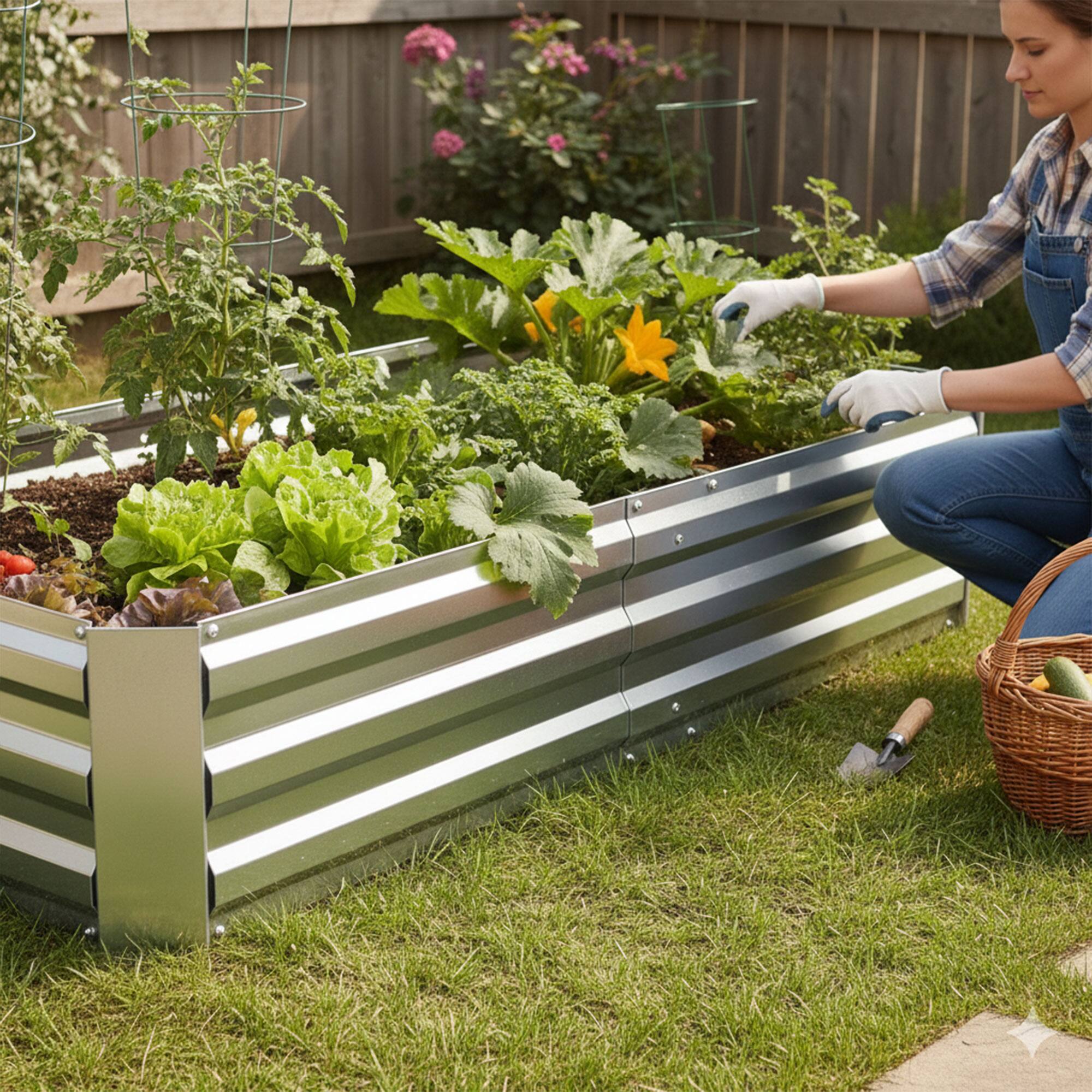 Alt View 7. Yard Tuff - Yard Tuff Galvanized Steel Raised Garden Bed, Modern Outdoor Planter Box, Silver - Silver.