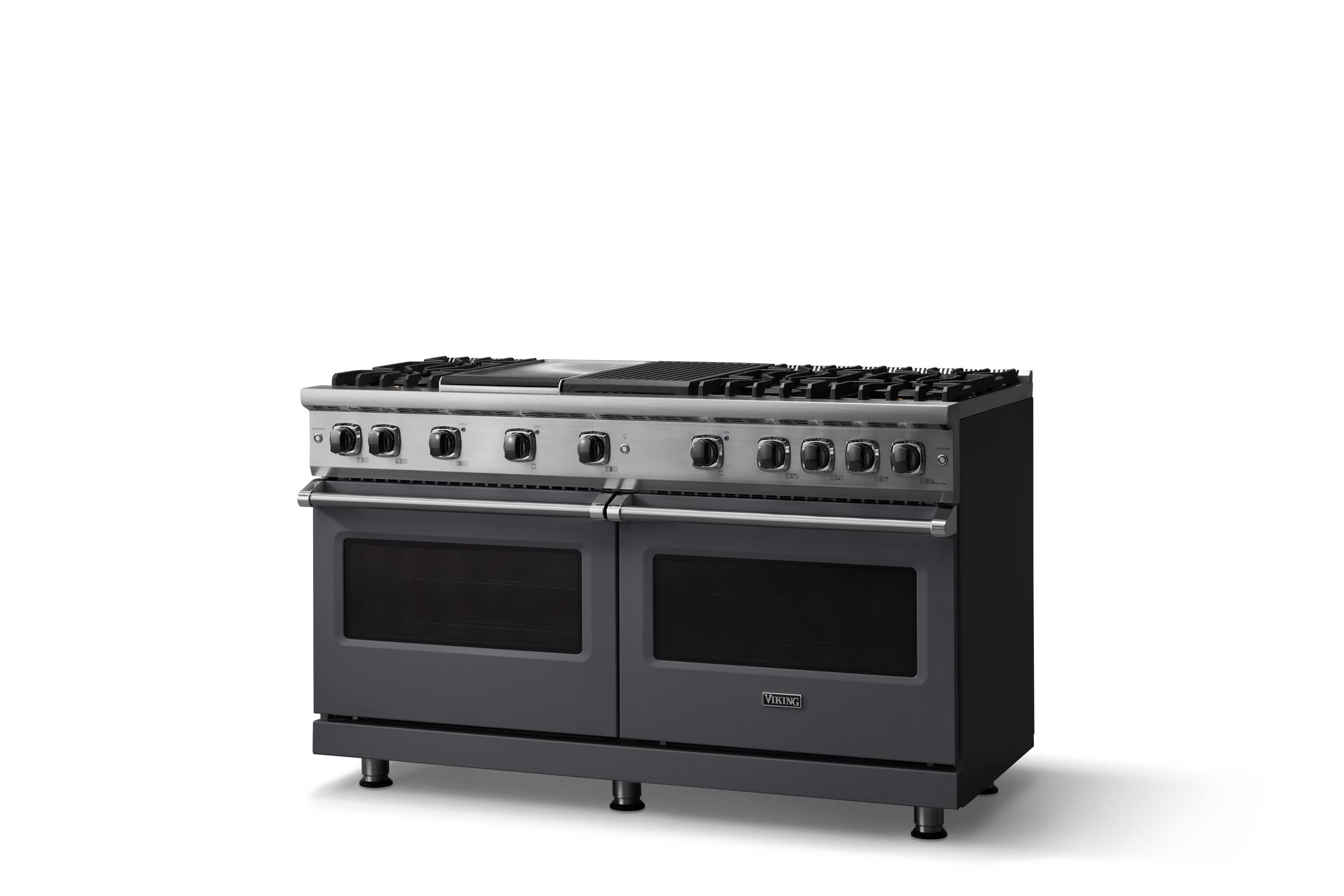 Angle. Viking - 8.0 Cu. Ft. 60"W. Professional 5 Series Freestanding Double Oven Liquid Propane Gas Convection Range - Cast Black.