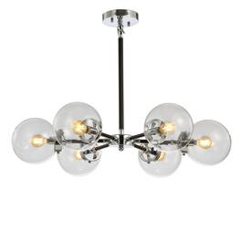 Jonathan Y - Caleb Adjustable 6-Light 28" Brass Cluster Pendant - Chrome/Black
