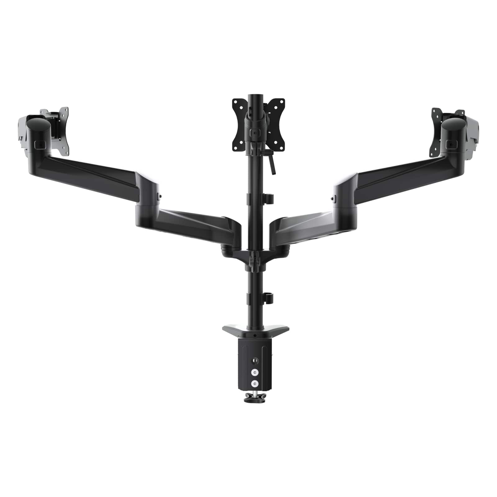 HUANUO - Triple Monitor Mount for 17"–32" Screens – Adjustable Stand with Swivel, Tilt & Rotation, Clamp & Grommet Mounting - Black
