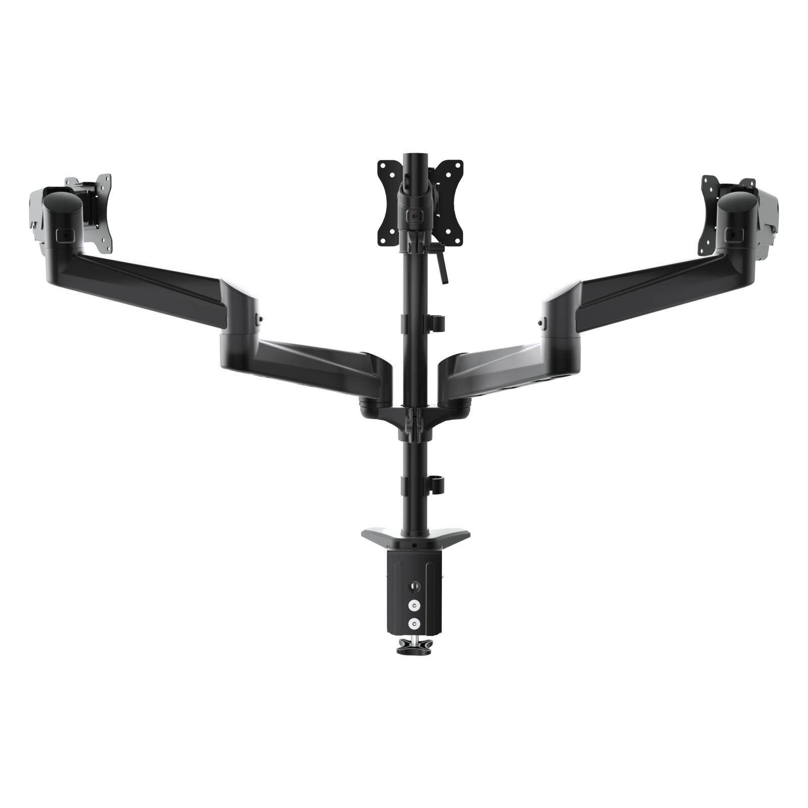 Front. HUANUO - Triple Monitor Mount for 17"–32" Screens – Adjustable Stand with Swivel, Tilt & Rotation, Clamp & Grommet Mounting - black.