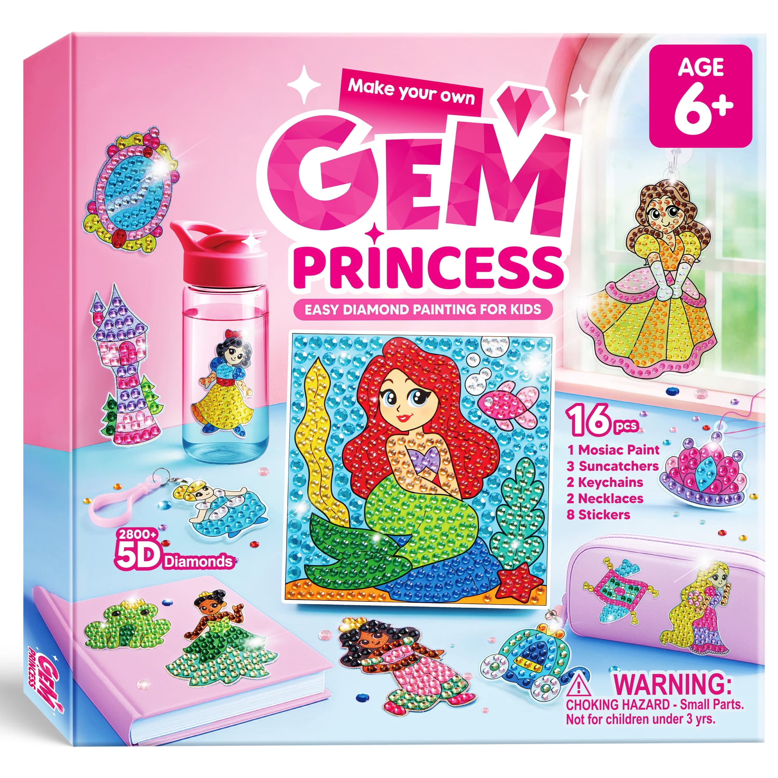Joyfy - 16 Piece Princess Gem Arts & Crafts Kit ,5D Gem Painting Activity Set for Kids, Perfect Christmas and Girl Birthday Gift - Multi