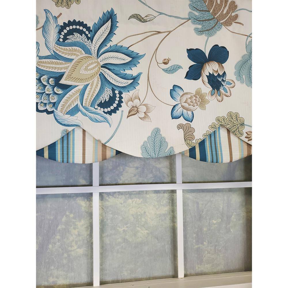 Left. RLF Home - RLF Home Samanta 100% Cotton Luxurious Lining Stripe Rod Pocket Petticoat Valance 50" x 15" Blue - Blue.
