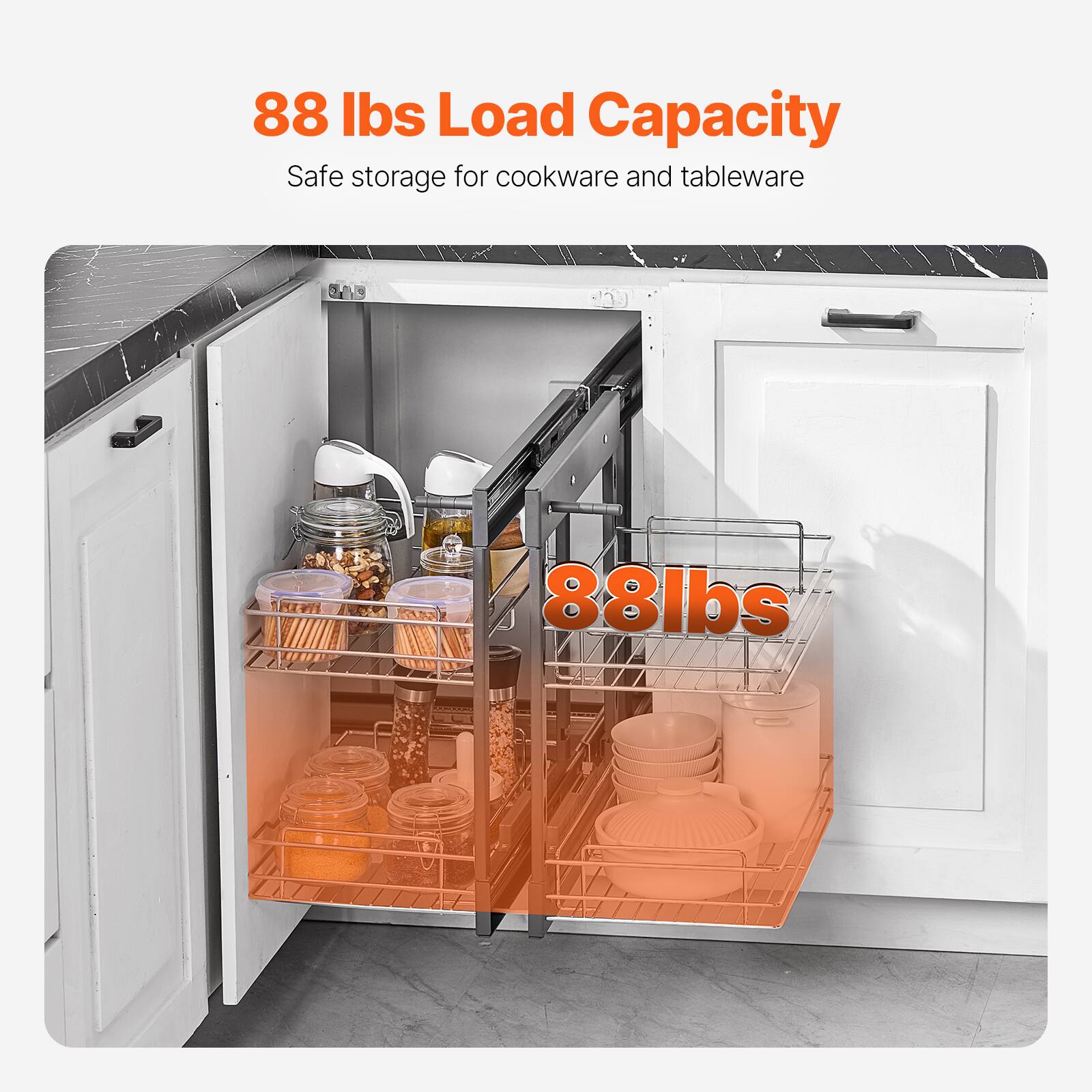 88 lbs Load Capacity  
Safe storage for cookware and tableware