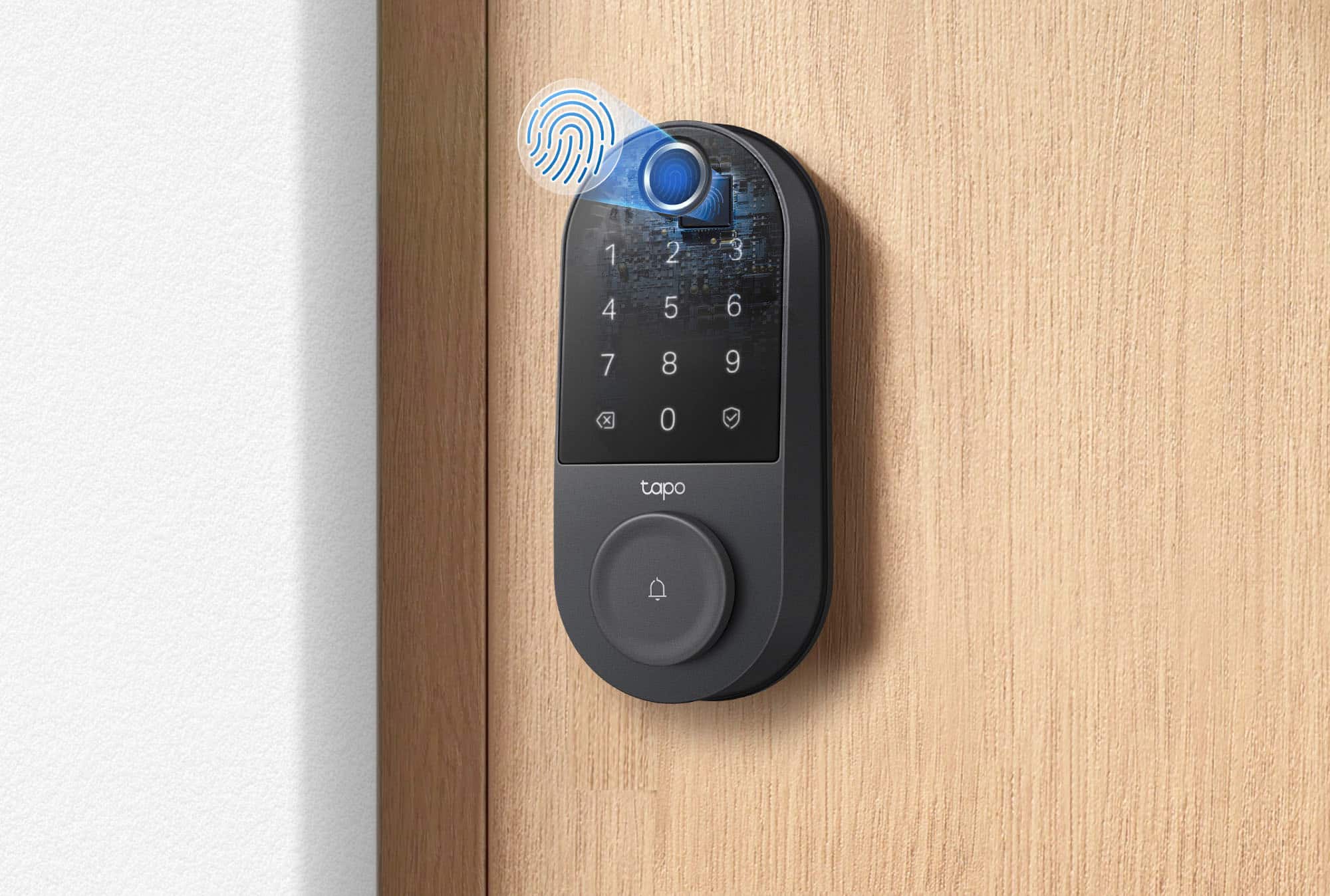 Left. TP-Link - Tapo DL110 Smart Wi-Fi Deadbolt Lock - Lock/Unlock using Keypad, App, or Fingerprint Recognition - Replaces Most Locks - Black.