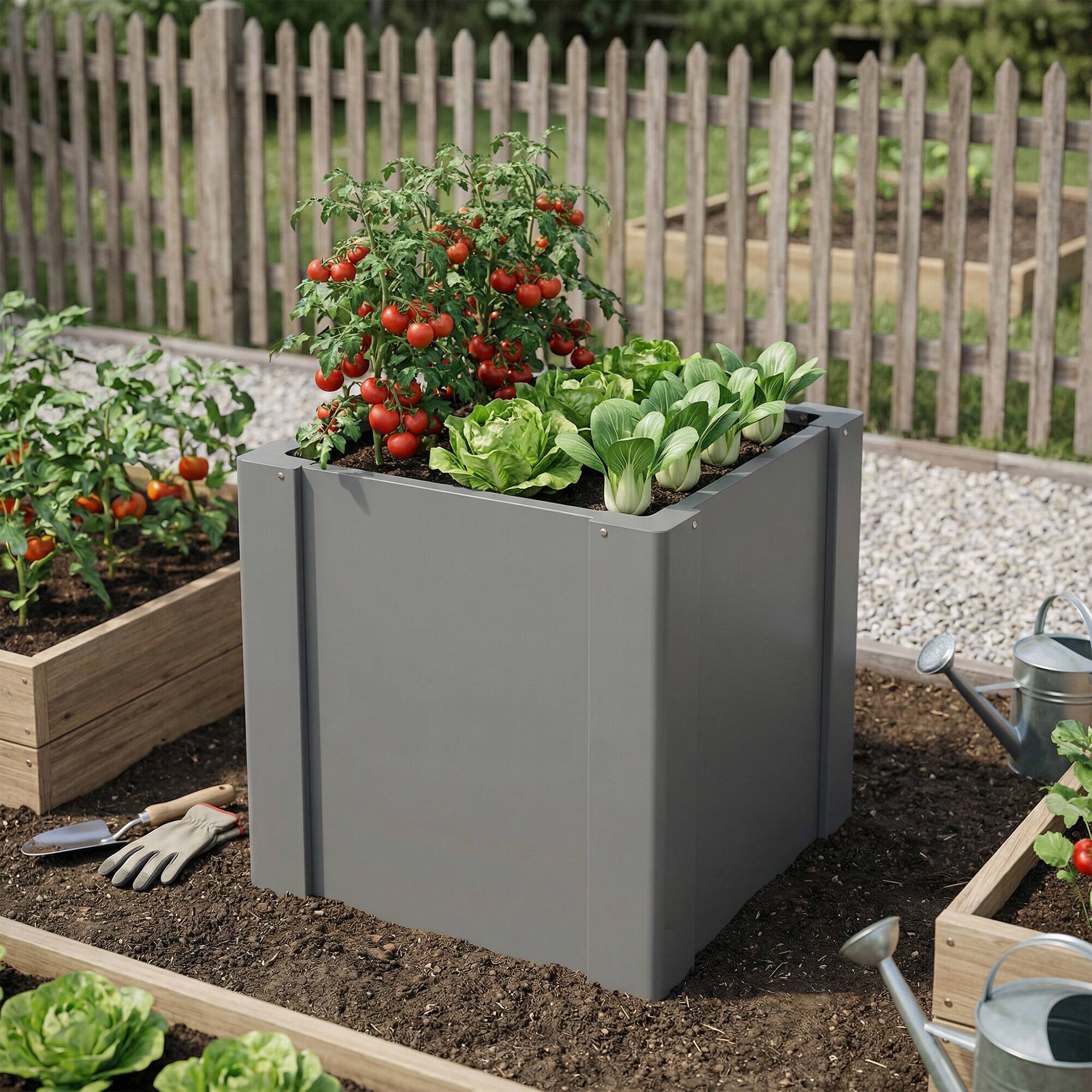 Alt View 1. Outsunny - Garden Bed Galvanized Planter Box Outdoor with Gloves for Gardening Vegetables, Flower, Herb - Gray.