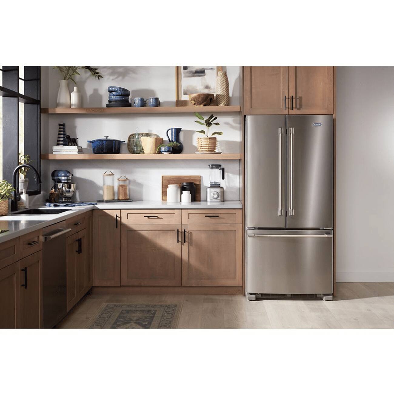 Alt View 2. Maytag - 33 in. Wide 22 cu. ft. French Door Refrigerator with Water Dispenser - Fingerprint Resistant Stainless Steel.